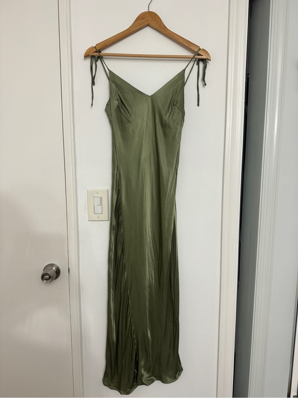 Park & Fifth Olive Slip Midi Dress with Tie Straps